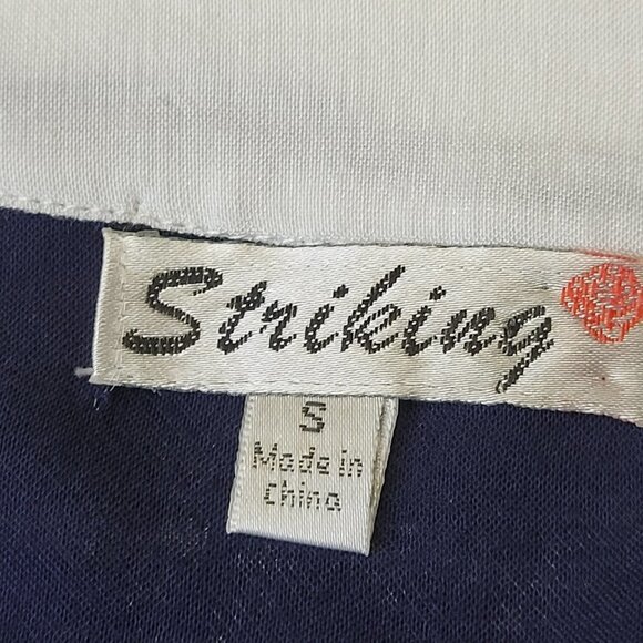 𝅺dark Blue Long Sleeve Cotton Blouse Top with White Trim Various Size S - Picture 6 of 8